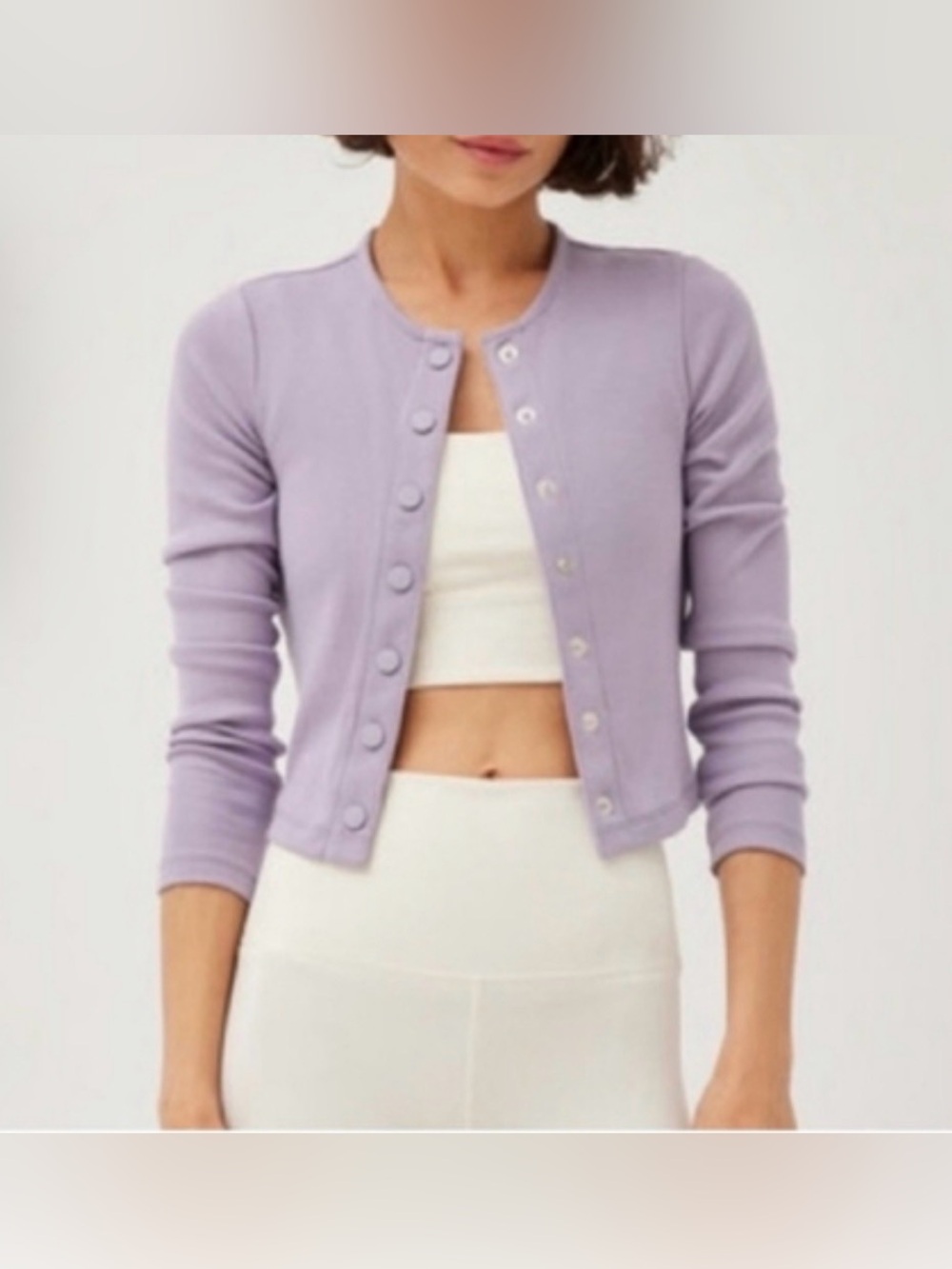Outdoor Voices Cozyrib Cropped Snap Purple Longe Sleeve Top Large